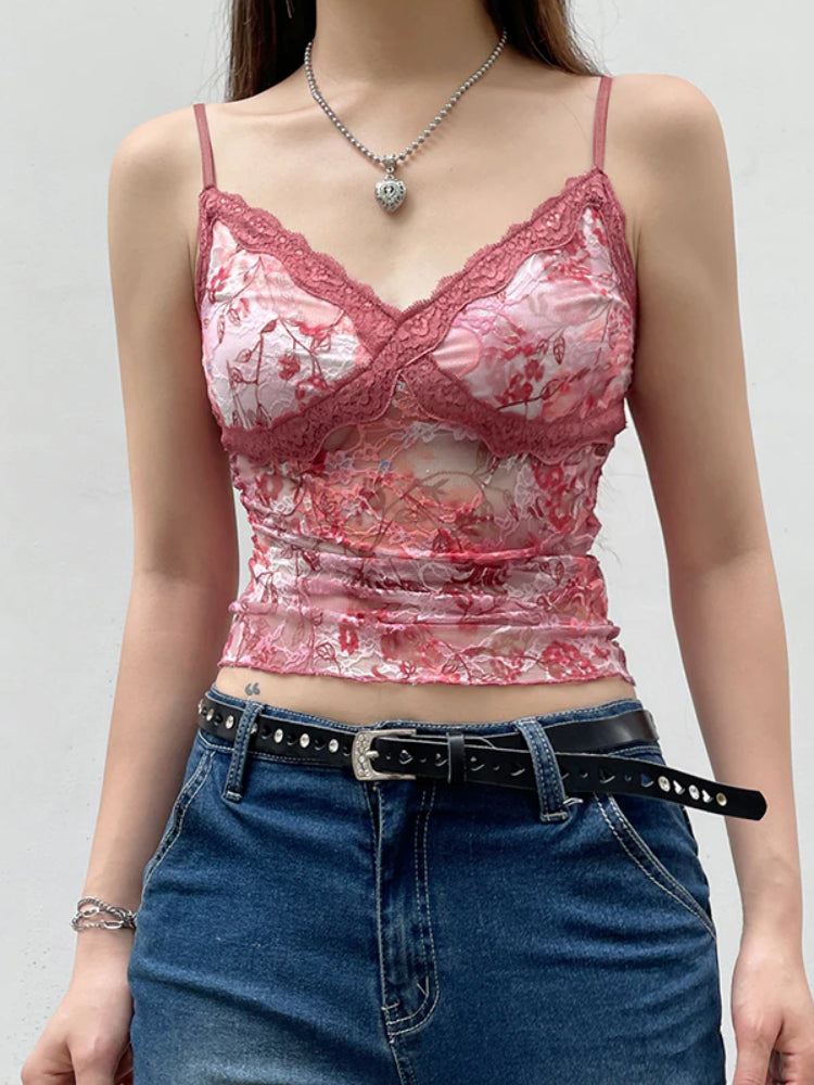 Vintage Floral Lace Patchwork Halter Top