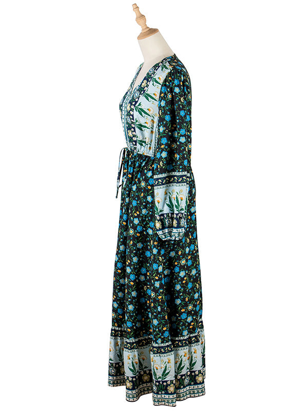 Bohemia A-Line Floral Printed V-Neck Dress