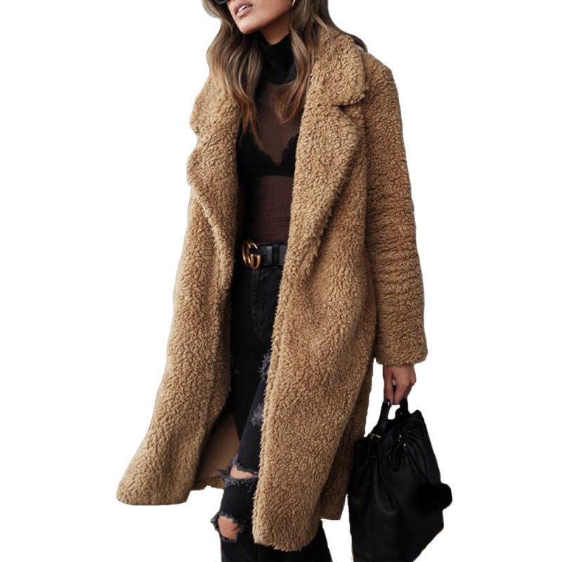 loose long sleeve lapel plush Coat jacket