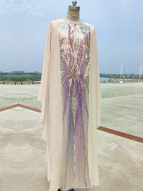 Loose A-Line Lace-Up Embroidered Solid Dress