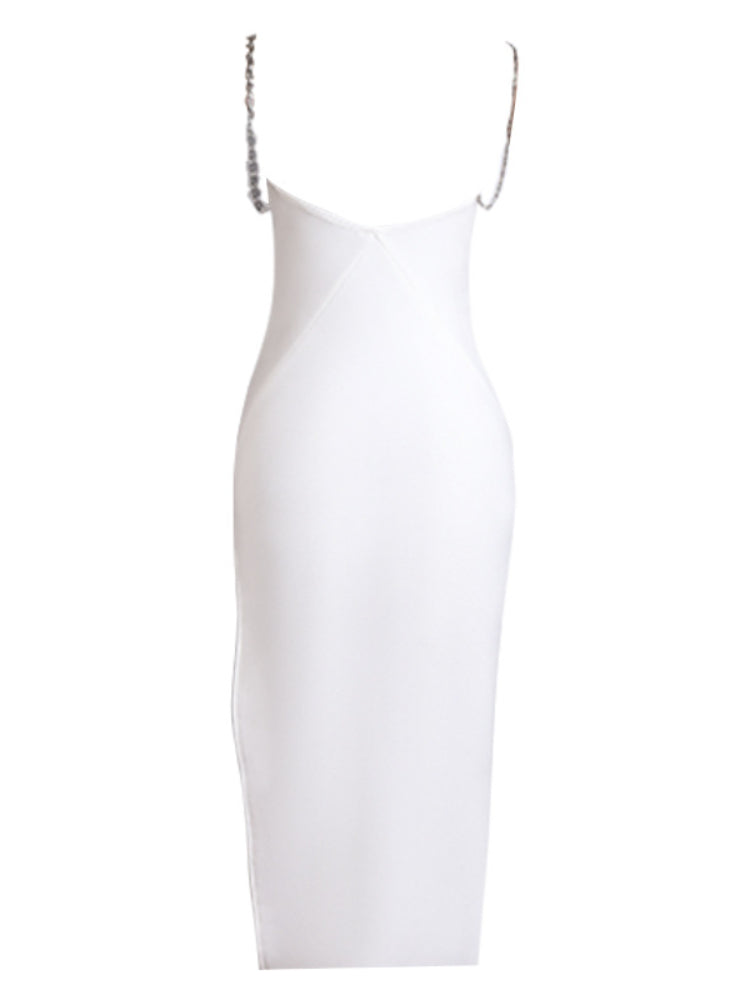 White  Backless Chain Halter Sleeveless Dress