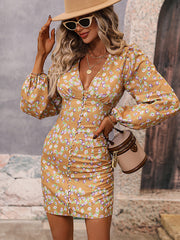 Bohemia A-Line Buckle V-Neck Dress