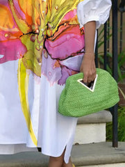 Buttoned Contrast Color Flower Print Half Sleeves Loose Lapel Shirt Dress Midi Dresses