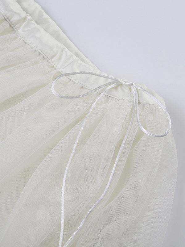 Pure White Mini Skirt With Mesh Laces
