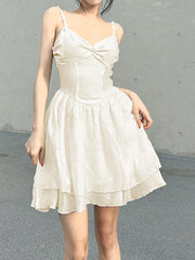 White Pearls Strap A-Line Dress