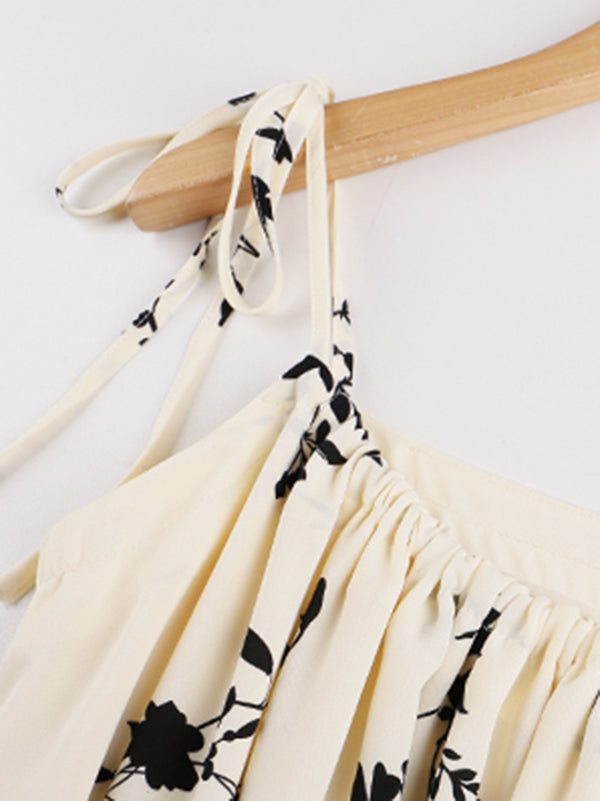 Vacation H-Line Floral Printed U-Neck Dress