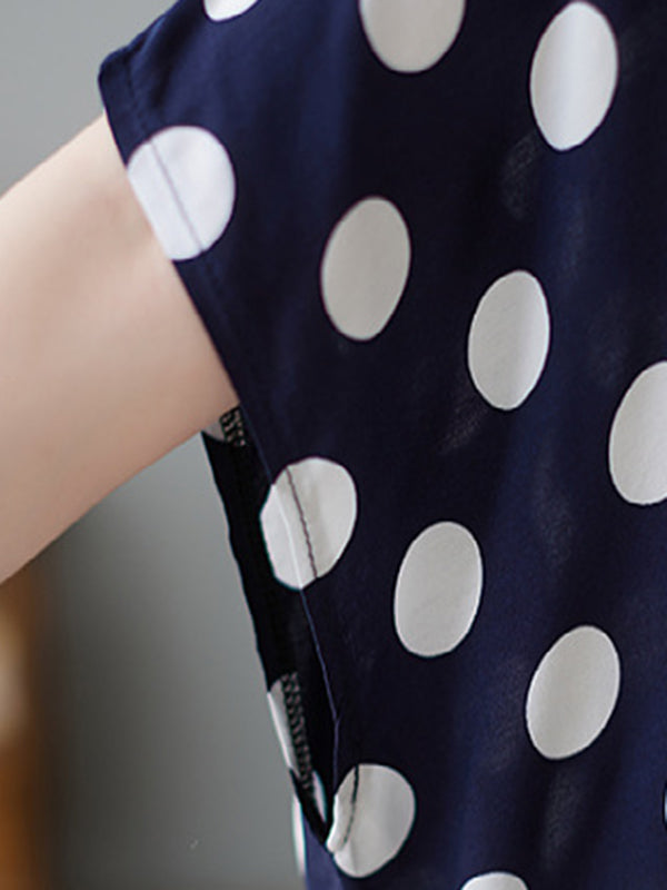 Urban Loose Batwing Sleeves Polka-Dot Printed A-Line Maxi Dress