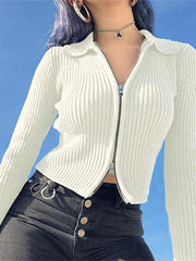 Ribbed Knit Zip-Up Cardigan
