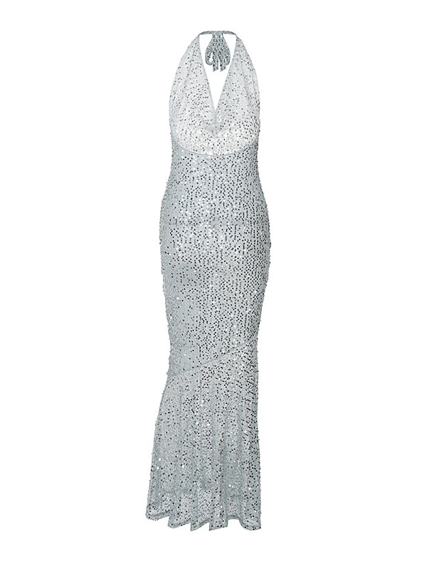 Hollow Sequin Maxi Dress