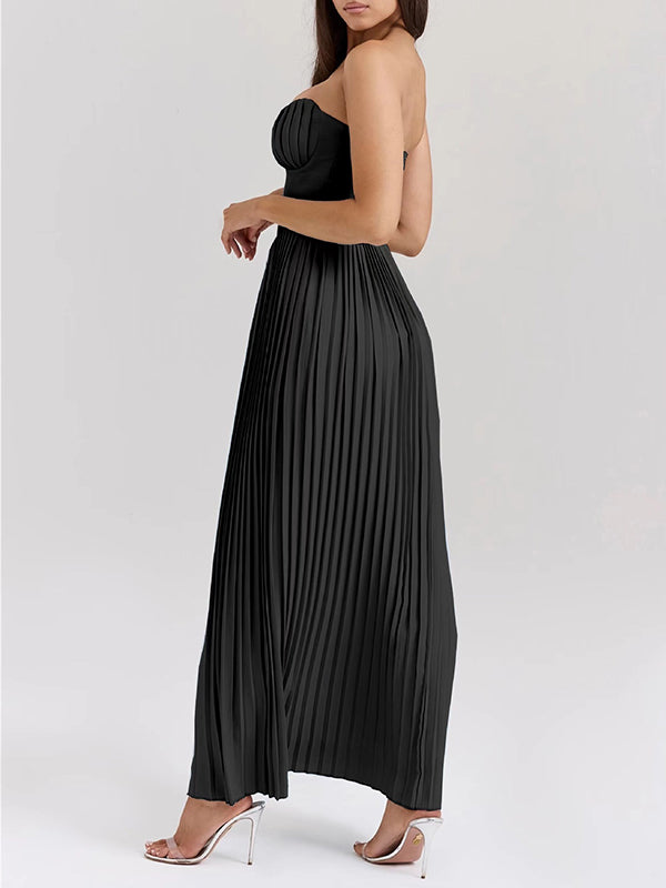 Solid Color Splicng Sleeveless Tube Elegant Maxi Dresses