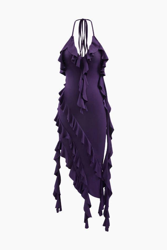 Asymmetric Ruffle Halter Midi Dress – Godu Shop