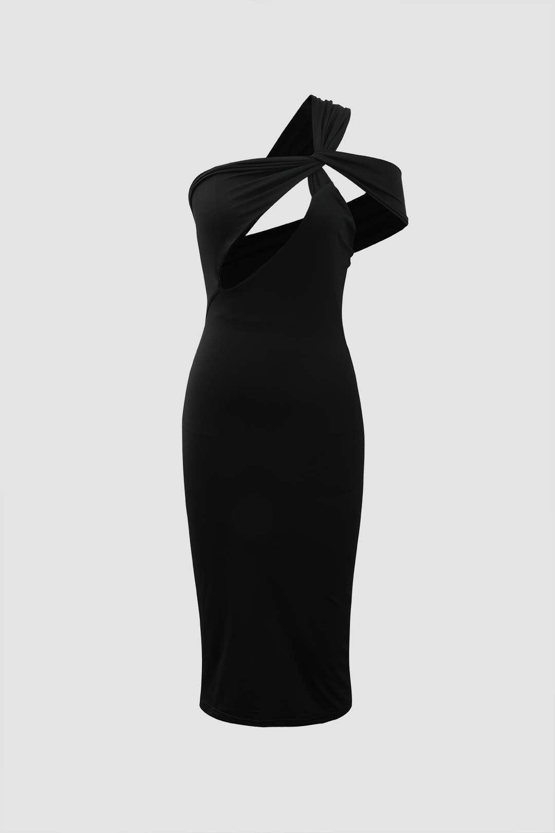 Asymmetric Shoulder Cut Out Midi Dress – Godu Shop