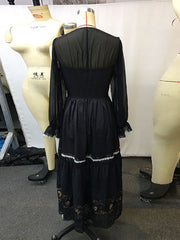 Vintage Floral Long Sleeves Ruffled Maxi Dresses