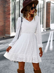 Vacation High Waisted Loose Solid  V-Neck Dress
