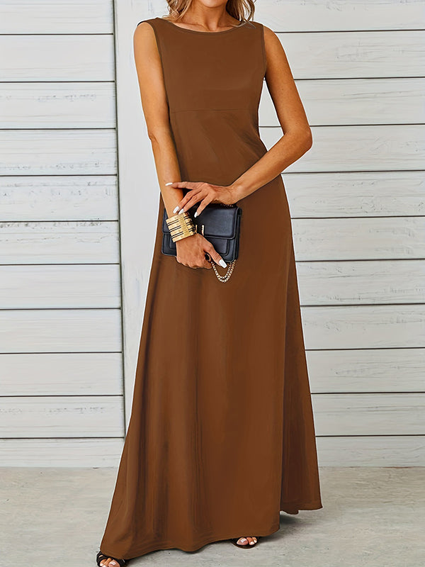 Solid Color A-Line Loose Round-Neck Maxi Dresses