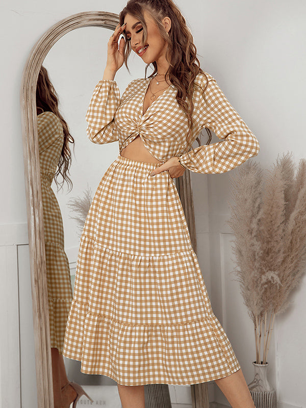 Vacation A-Line Plaid Hollow Midi Dresses