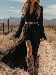 Vintage Ruffled Long Sleeves Maxi Dresses