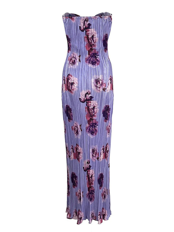 Flower Printed Tube Wrap Maxi Dresses