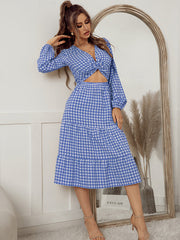 Vacation A-Line Plaid Hollow Midi Dresses