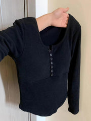 Solid Breasted Slim Long Sleeve Tee