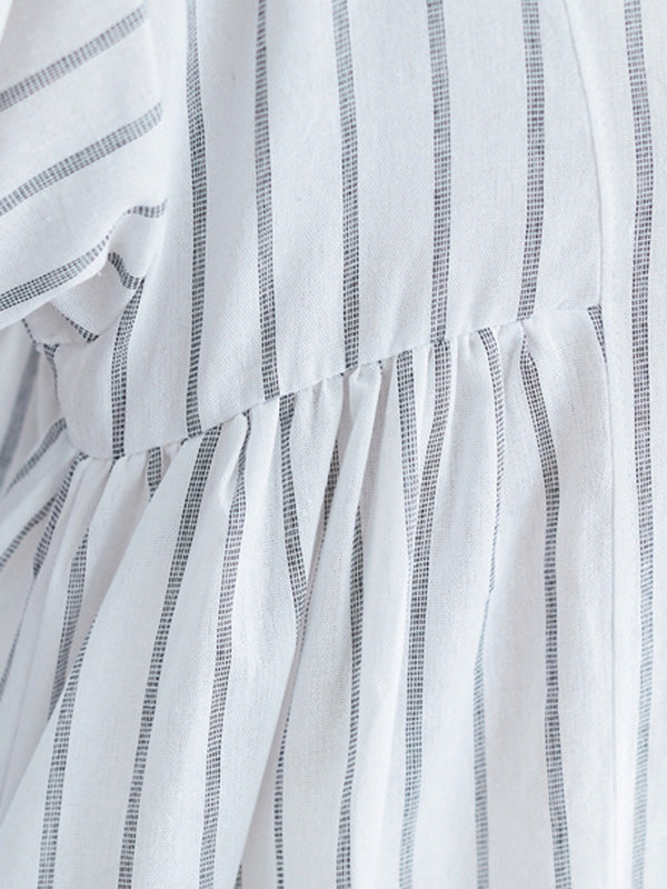 Simple Striped Buttoned Lapel Long Sleeves Shirt Dress