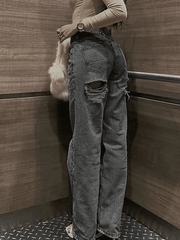 Back Distressed Baggy Ripped Jeans