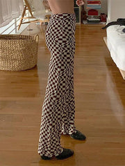 Psychedelic Checkerboard Print Wide-Leg Pants