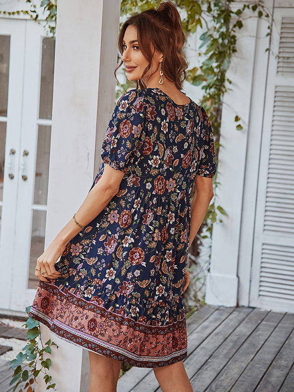 Bohemia High Waisted Floral V-Neck Dress
