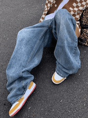 Belted Blue Wash Boyfriend Jeans