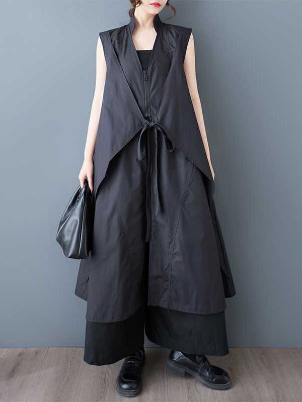 Pockets Solid Color Tied Zipper A-Line Loose V-Neck Shirt Dress Midi Dresses