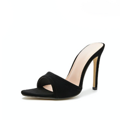 Black Pointed Toe Stiletto Mules