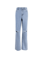 Blue Wash Straight Leg Knee Ripped Jeans