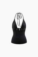 Buckle V-neck Halter Top
