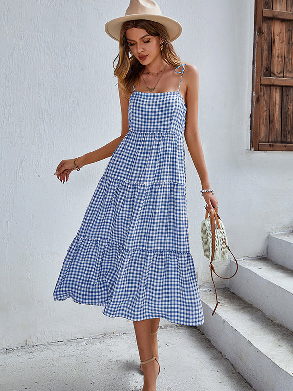 Bohemia A-Line Sleeveless Plaid  Dress