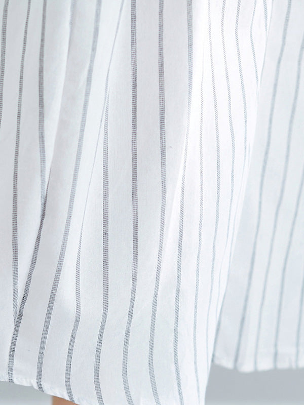 Simple Striped Buttoned Lapel Long Sleeves Shirt Dress