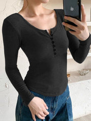 Solid Breasted Slim Long Sleeve Tee