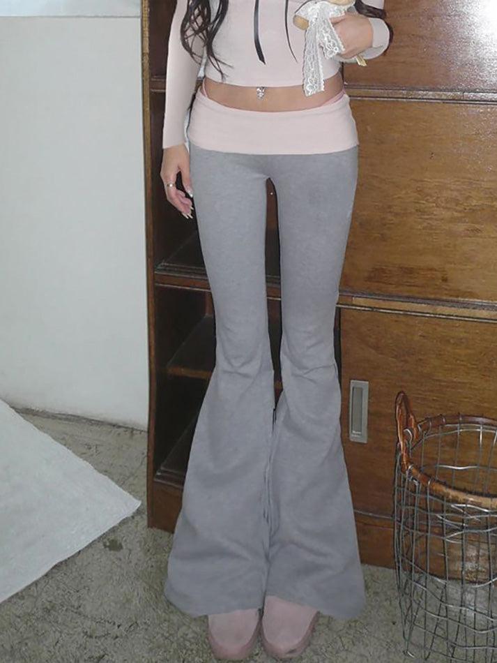 Low Waist Color-Block Slim-Fit Boot-Cut Pants