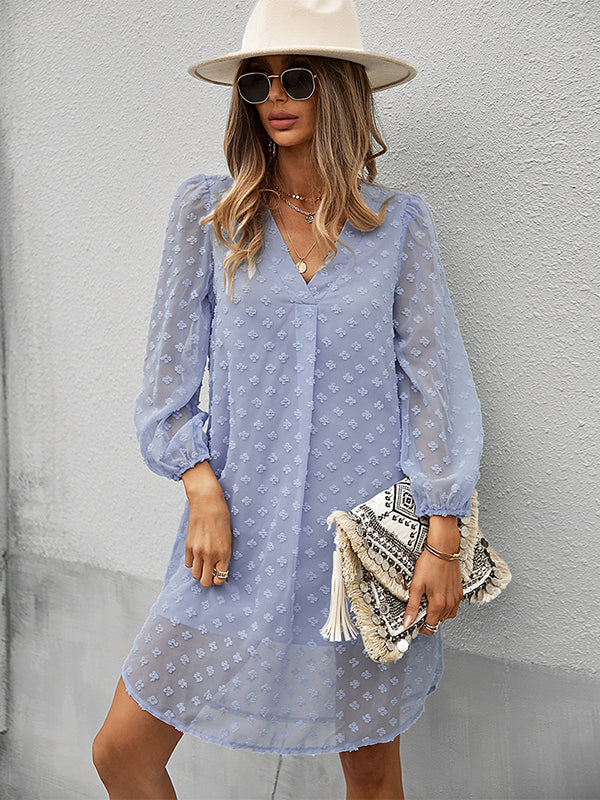 Vacation Loose Solid Color V-Neck Dress