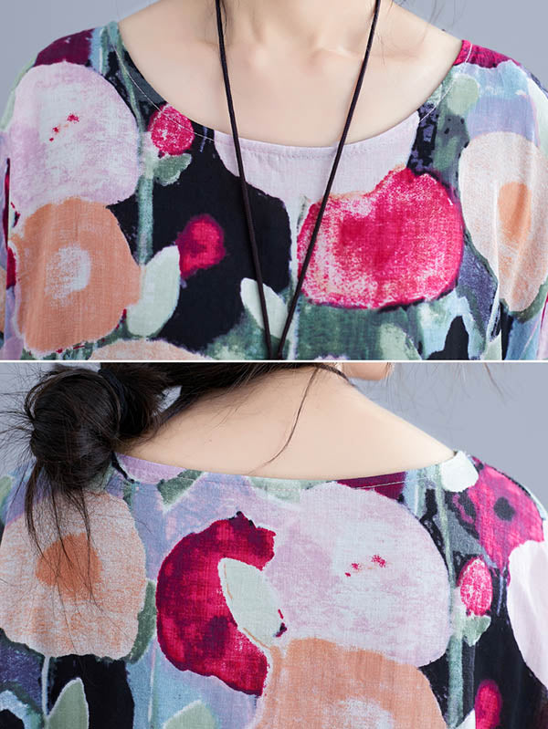 Original Floral Round-Neck Dresses