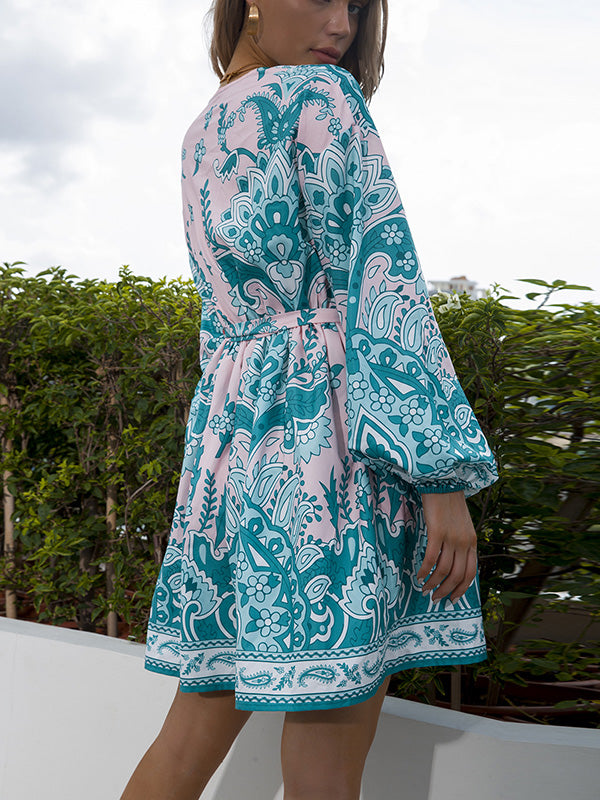 Bohemia A-Line Floral Printed V-Neck Dress