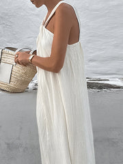 Pleated Solid Color Loose Sleeveless Spaghetti-Neck Maxi Dresses