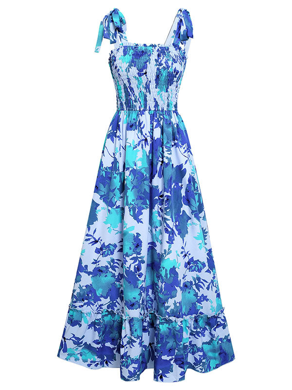 Bohemia A-Line Sleeveless Floral Printed U-Neck Maxi Dress