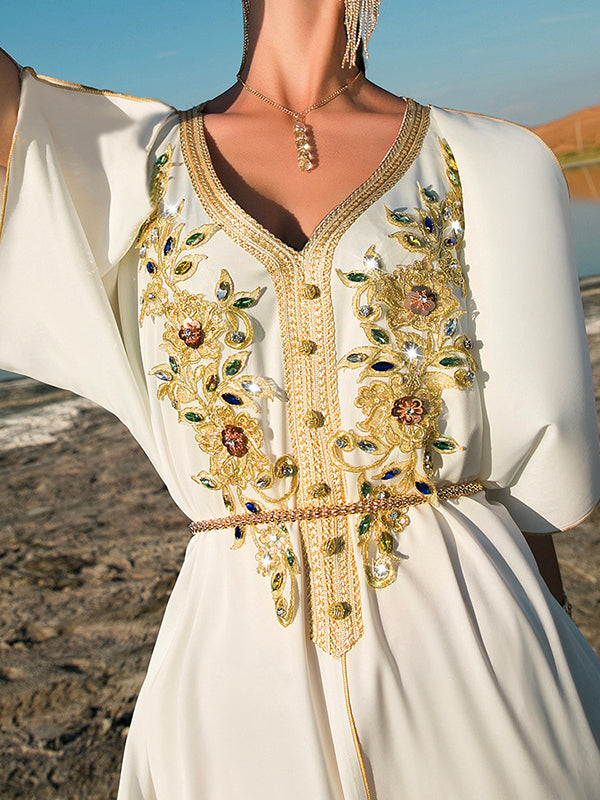 Vacation Loose Solid Color V-Neck Dress