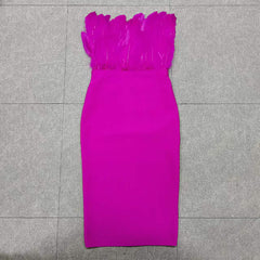 Red Bandage Feather Sleeveless Party Dress