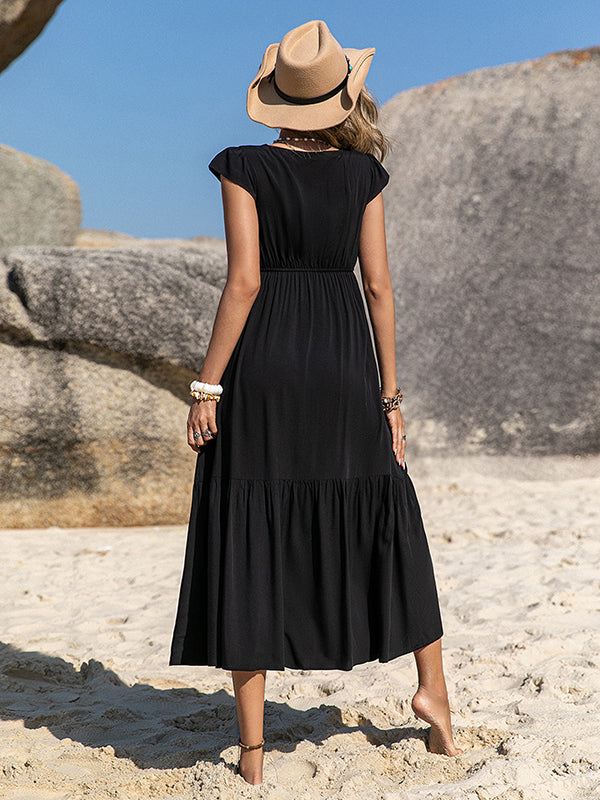 Bohemia A-Line Loose Embroidered U-Neck Midi Dresses