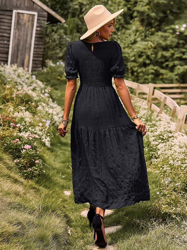 Bohemia Loose High Waisted Solid Color Round-Neck Maxi Dresses