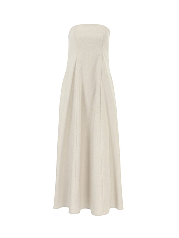 Elasticity Pockets Solid Color Zipper A-Line Loose Tube Maxi Dresses