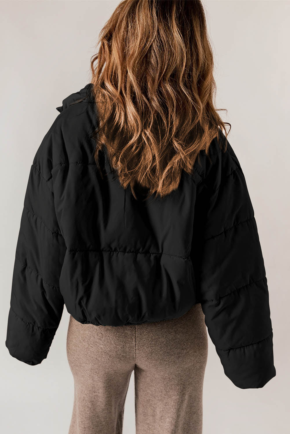 Zip Up Drawstring  Puffer Coat