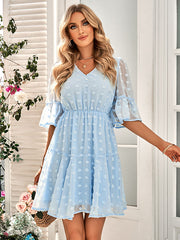 Vacation A-Line Loose Solid Color V-Neck Mini Dress