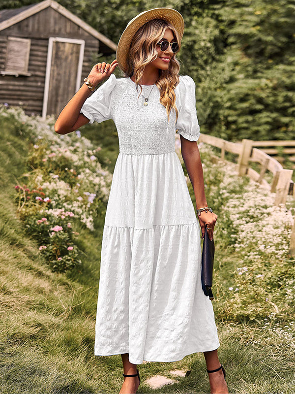 Bohemia Loose High Waisted Solid Color Round-Neck Maxi Dresses